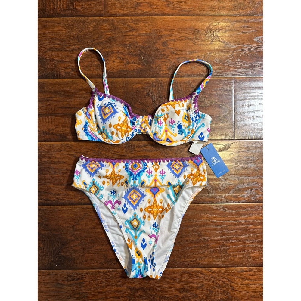 Cupshe Womens Boho Ikat Print Underwire Bikini‎ Set High Waisted Swimsuit